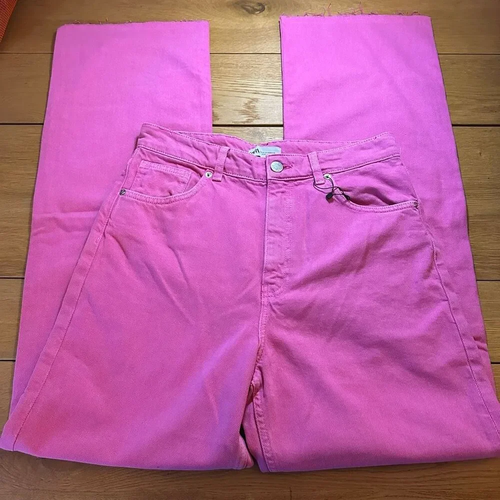 Zara wide leg pink jeans women’s 10 - Picture 2 of 7